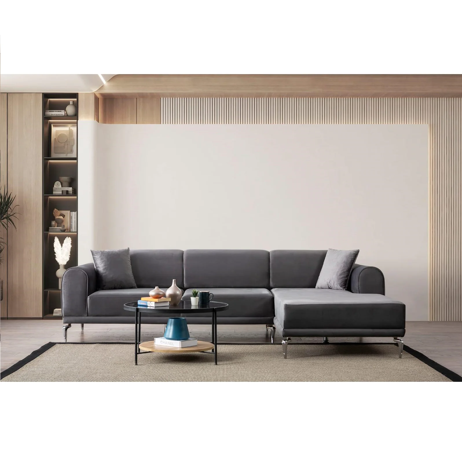 * Luxury Modern European Chesterfield L-Shape Corner Sofa Modular Wood Three Seat Kitchen Living Room Villa Warehouse