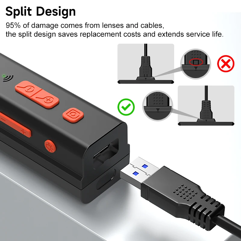 Wireless Industrial Endoscope 1920P Camera for iOS/Android IP67 Rigid Cable Split Design Autofocus 8MM 1920P Borescope for Pipe