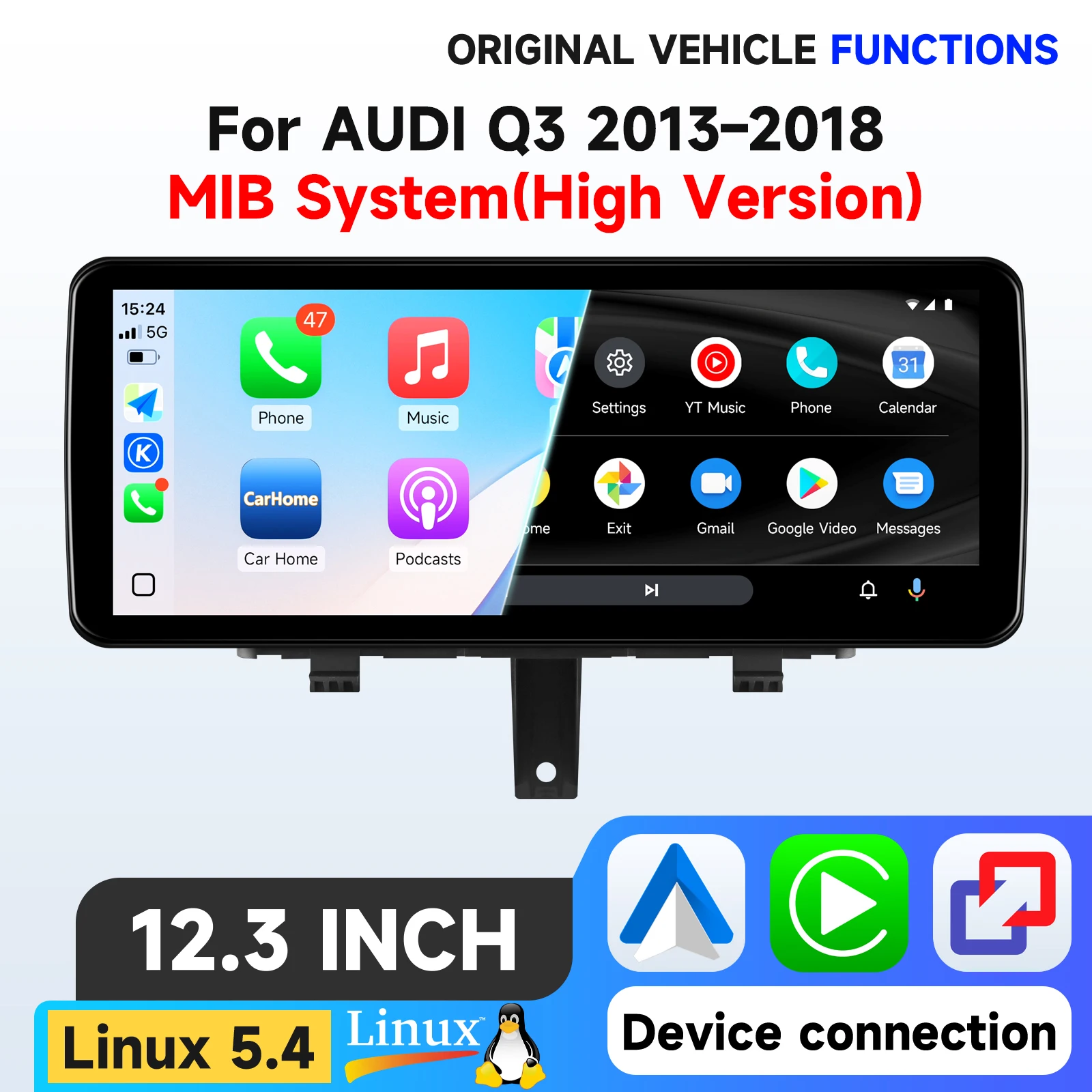 Hizpo 12.3" Linux Scherm Multimedia Voor Audi Q3 2013-2018 Draadloze CarPlay Android Auto Airplay Autoradio Speler Stereo GPS Navigatie Audio Originele Auto CD Speler IDrive Knopbediening SWC T113-i