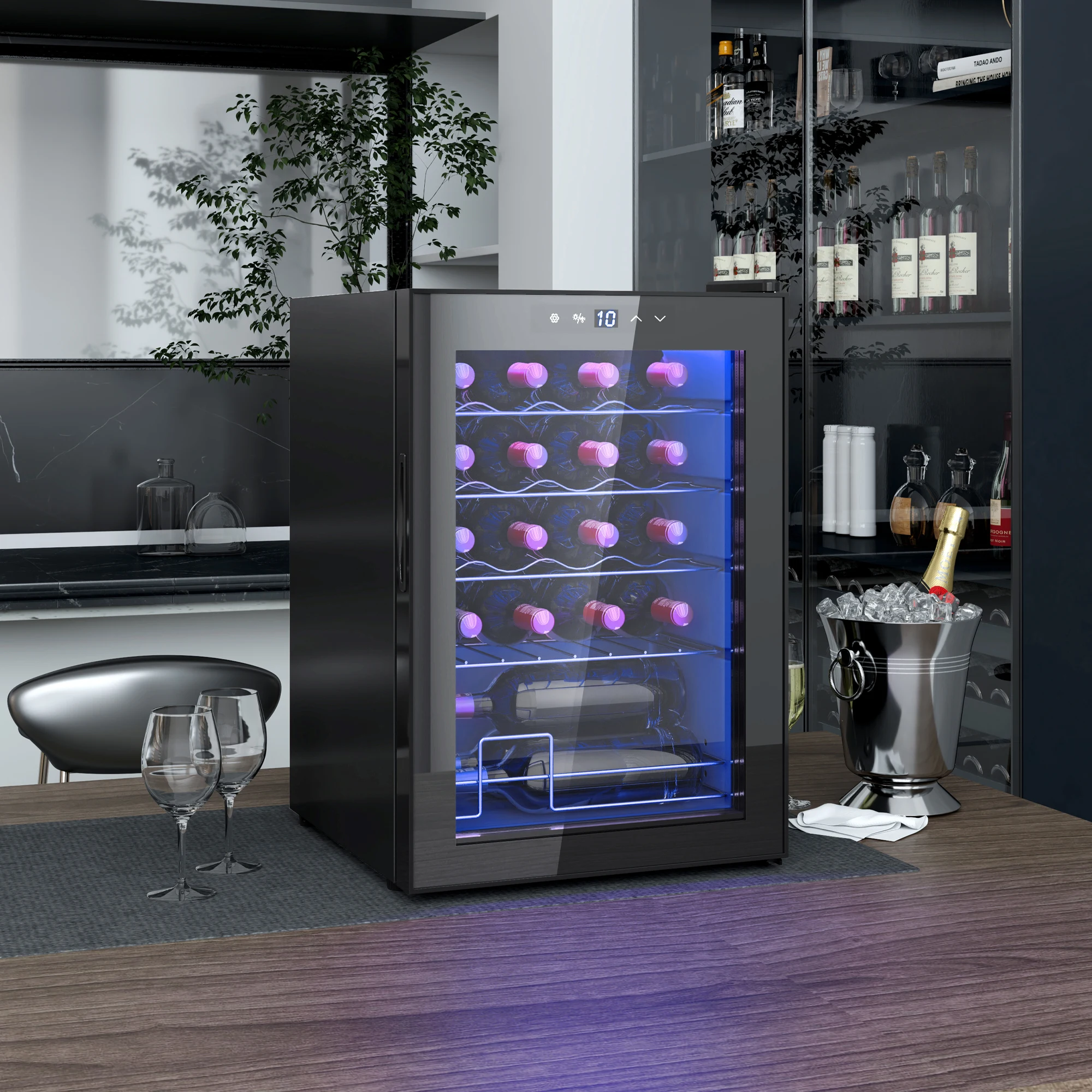 Nevera para Vinos HOMCOM, Metal, Vidrio Templado, 43W x 45 D x 64H cm - Negro