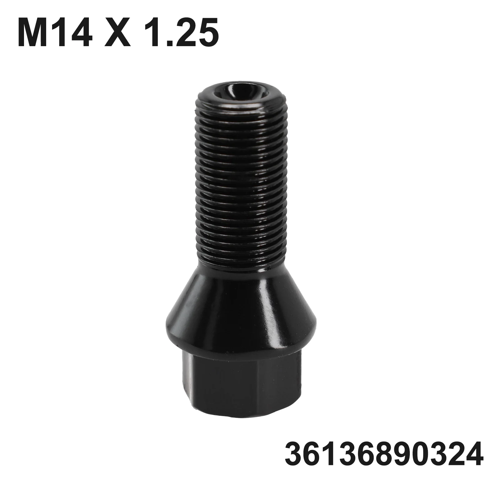 1pc For BMW Wheel Nut Stud Bolt M14 X 1.25 Thread Size Black F25 X3 E70 #36136890324 22mm Thread Length + 47.5mm Bolt Length