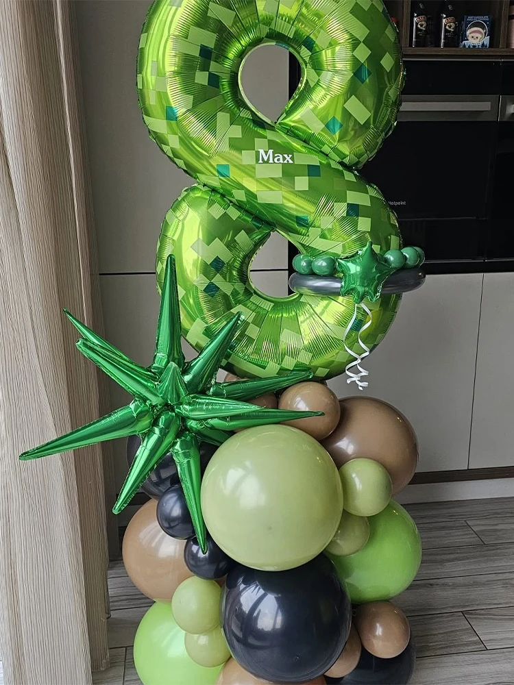 45 piezas 40 pulgadas número verde Pixel Miner globo conjunto espada de diamante película de aluminio globo juego de jungla evento decoración de fiesta de cumpleaños