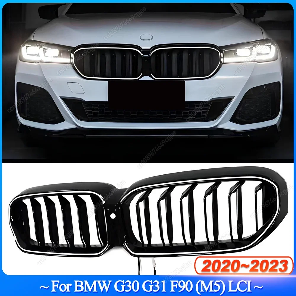 

Для BMW 5 серии G30 G31 F90 (M5) LCI 2020-2023 Передний бампер Решетки для почек со светодиодной подсветкой ABS Глянцевый черный Bodykits Тюнинг