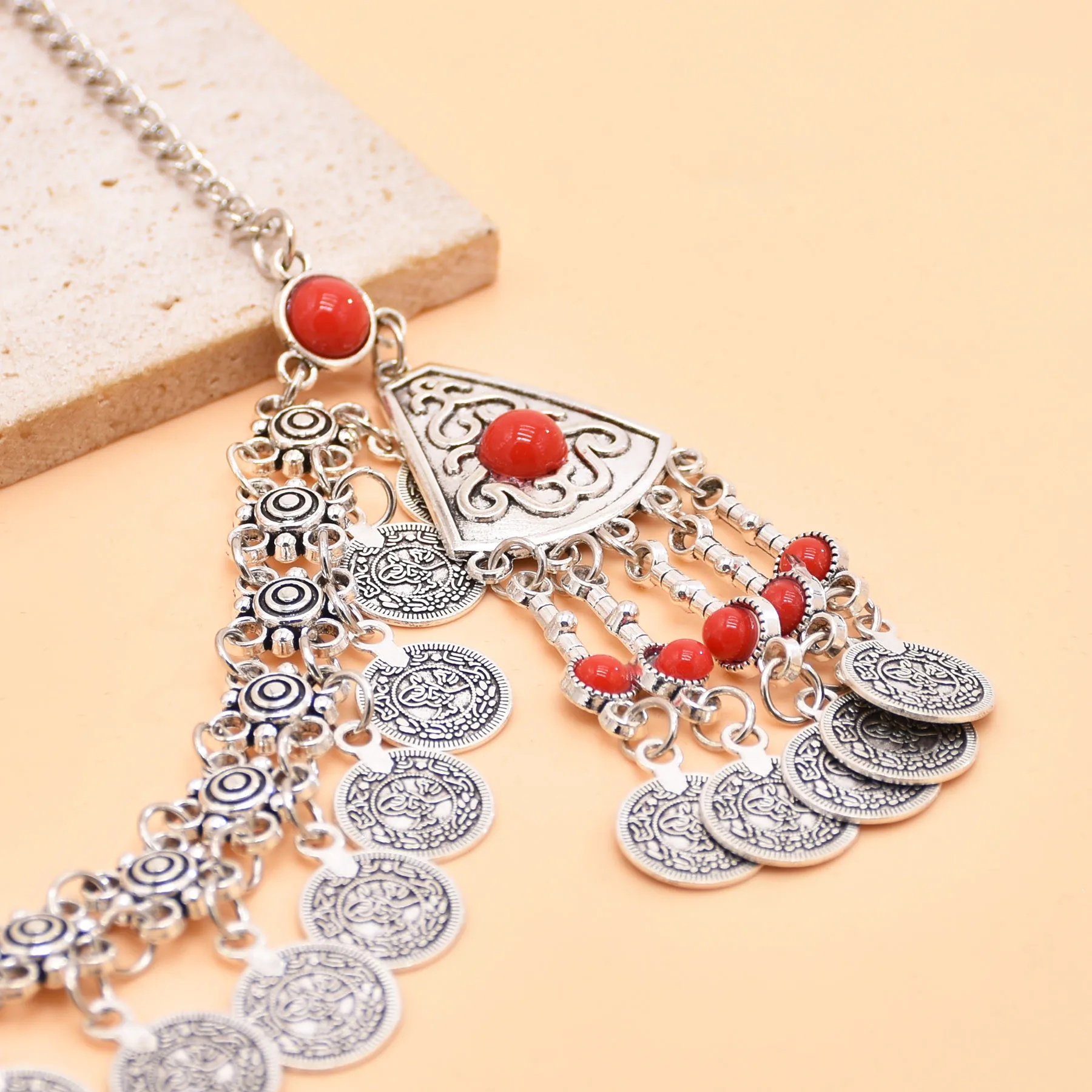 East Asian Vintage Women Hair Jewelry Ethnic Long Coin Tassel Chains Headband Feminina