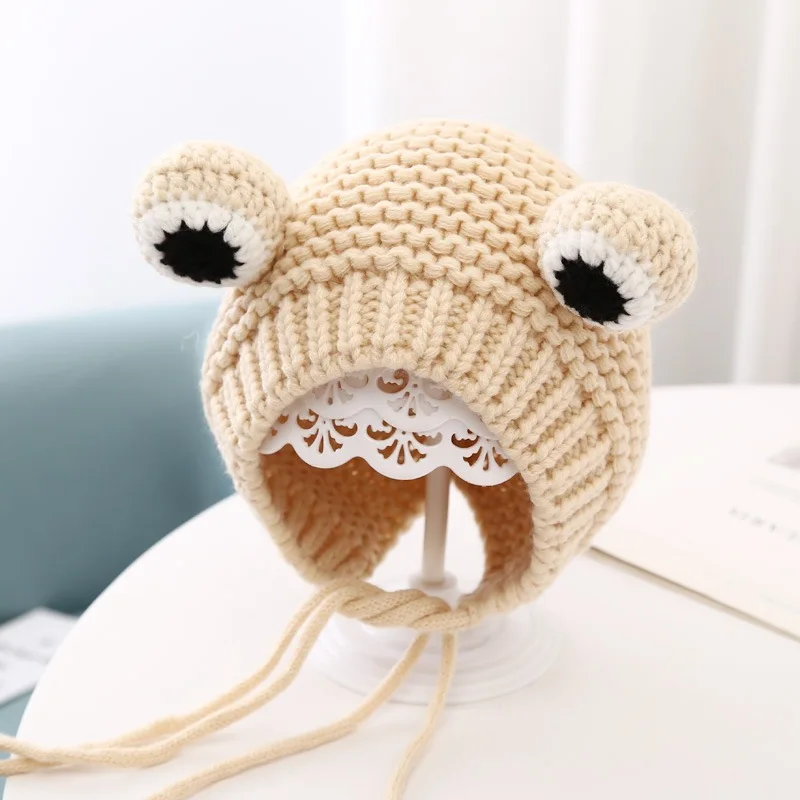 Baby Hat Autumn and Winter Pullover Knitted ear Protection Hat Popular Yarn Frog hat for Taking photos and going out H2