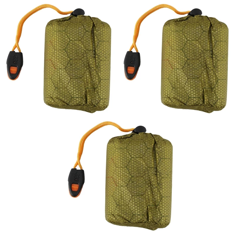 3X Emergency Sleeping Bag Bivy Sack With Whistle Outdoor Survival Sleeping Bag Thermal Blanket For Camping Backpacking