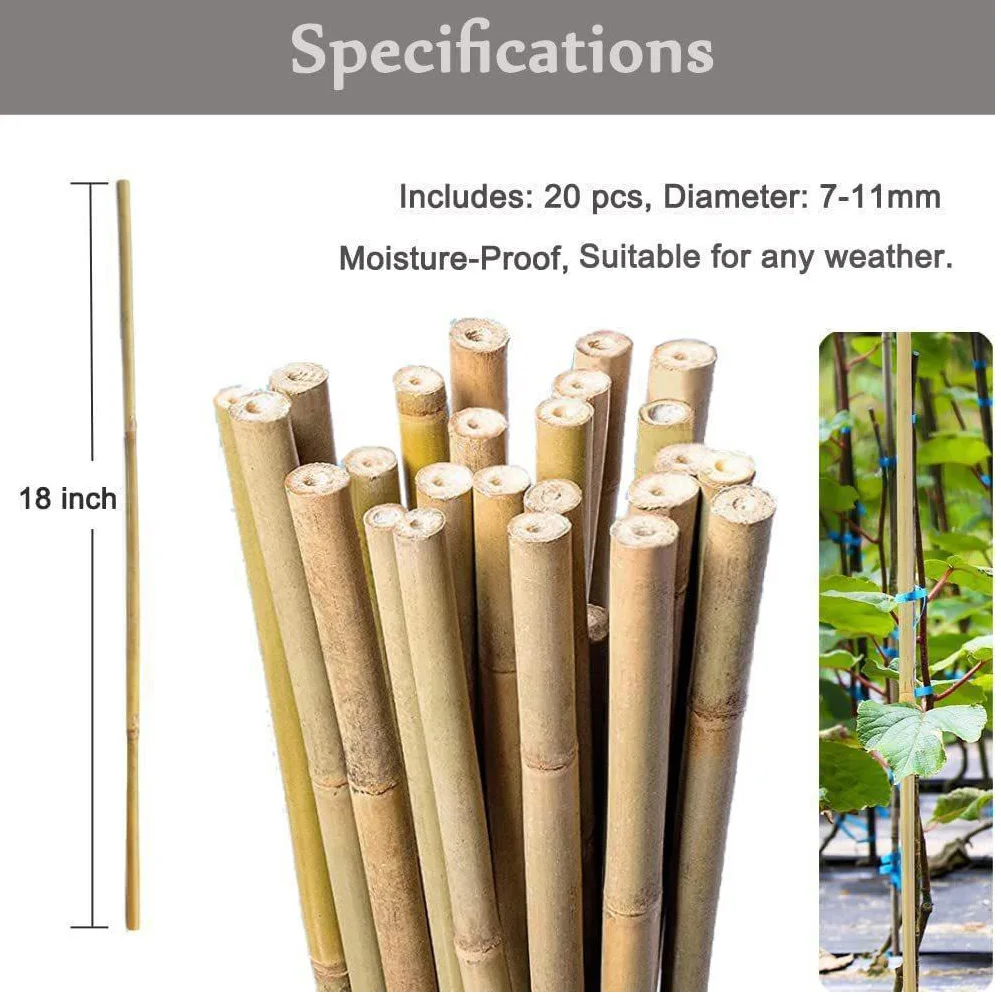 20 szt. Bambusowych stawek wspierających rośliny 16/18/8/12in wsparcie roślin dla pnączy pnączy warzyw rośliny ogrodowe