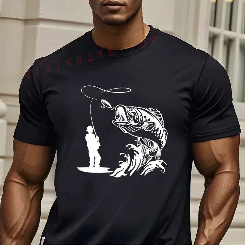 

Мужская летняя футболка с рисунком большой рыбы, забавный подарок для мужчин, футболки с короткими рукавами, футболки с круглым вырезом, топы