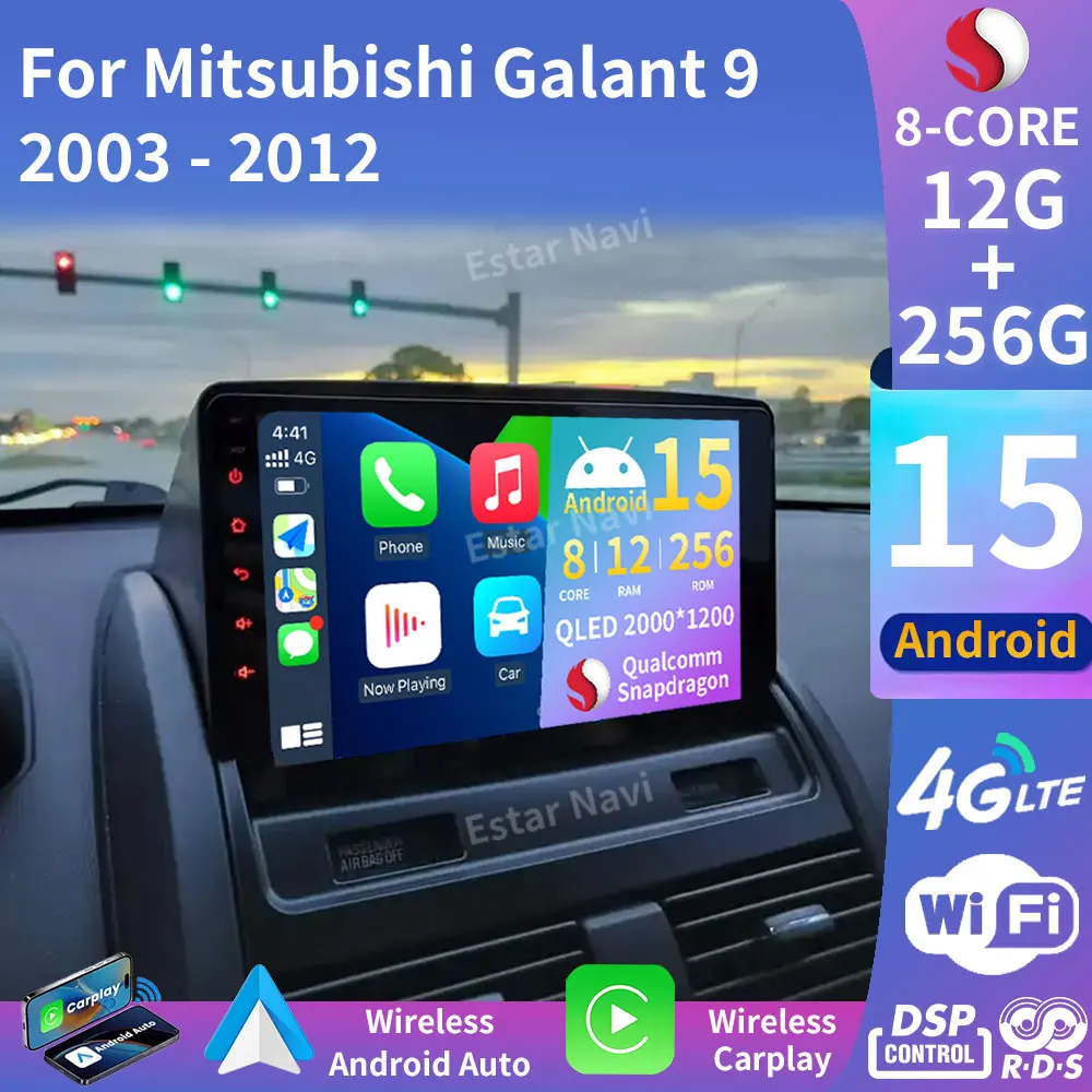 Radio para Auto con Android 15 para Mitsubishi Galant 9 2003-2012, CarPlay, Android Auto, GPS, Navegación, Reproductor Multimedia, Video, Cámara 360