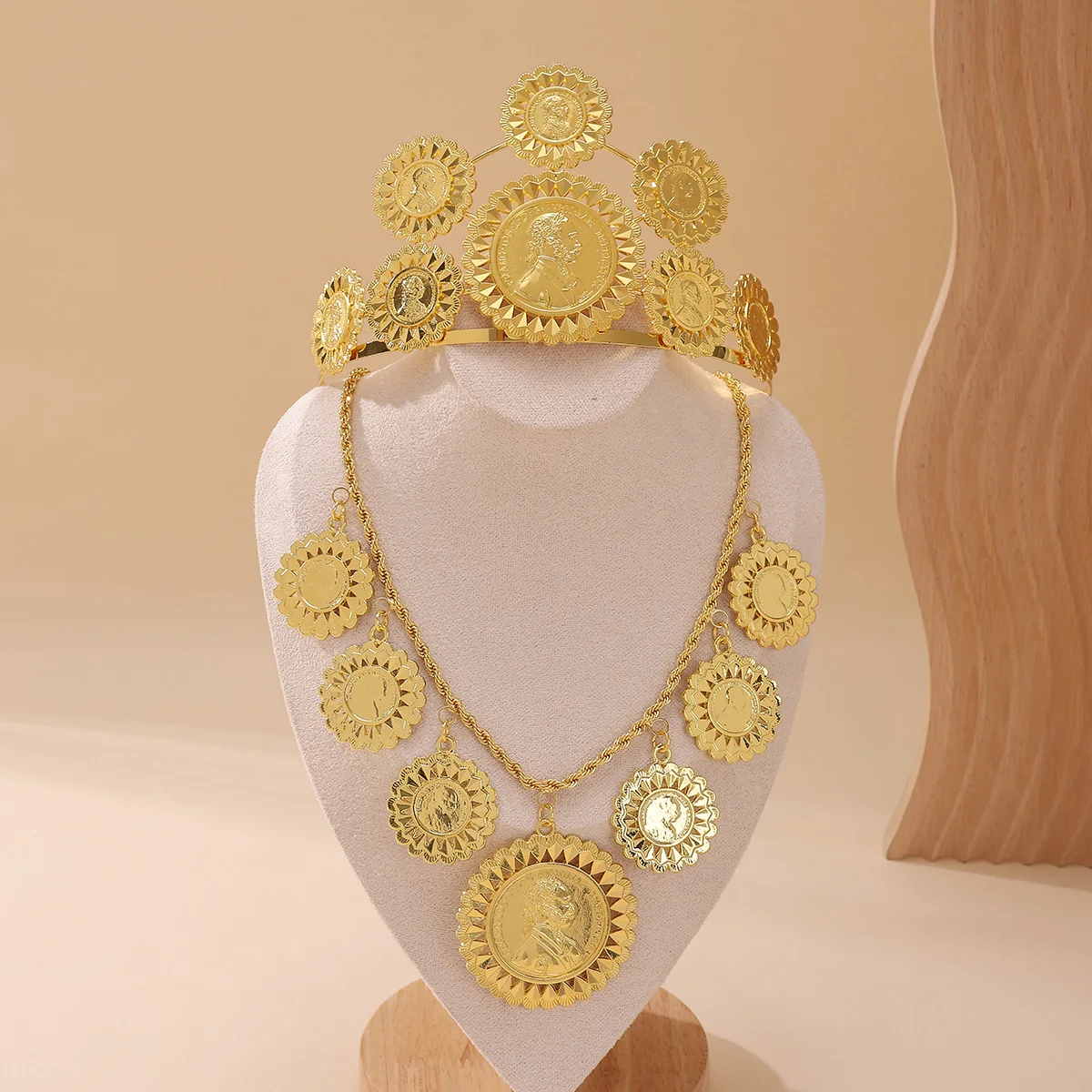 

Luxurious Napoleonic Crown And Coin Shape Necklace Two-piece Set Of Retro Palace Arabic Bridal Jewelry