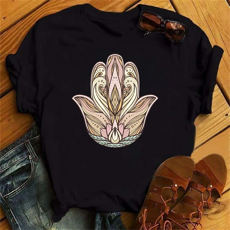 Lucky Hamasa Hand of Fatima Print Women's T-Shirts Hamsa Hand Harajuku Unisex Luxury TShirts Summer Short Sleeve Top Tees Female