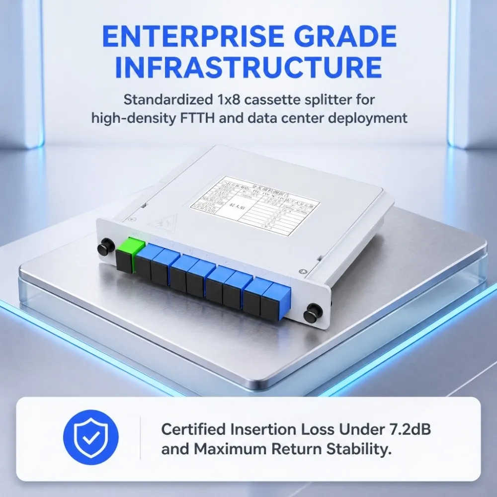 1x8 Fiber Optic Splitter SC/UPC Singlemode Singlemode Splitter Module Uniformly Distributed Cassette Type Optical Power Splitter