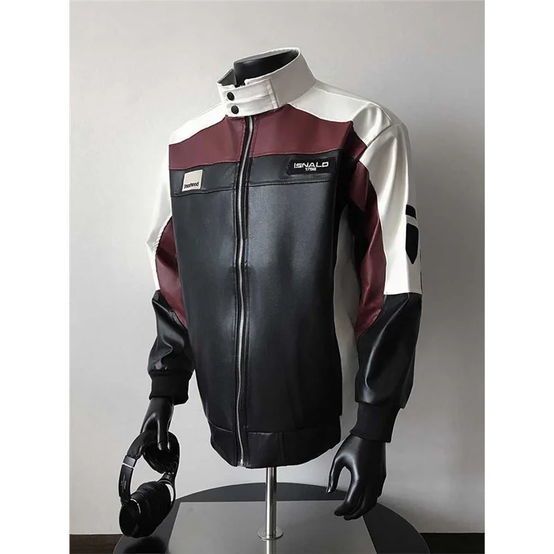 

Мужская мотоциклетная куртка American Sle из искусственной кожи, гоночный костюм, верхняя одежда с воротником в стиле пэчворк, цветные вставки, байкерский жилет