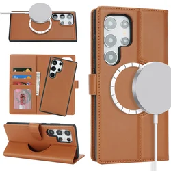 Easewave Luxury 2 in 1 분리형 Magsafe 지갑 케이스 Galaxy S24 Ultra S22U S23 S24 + 무선 충전 마그네틱 플립 커버