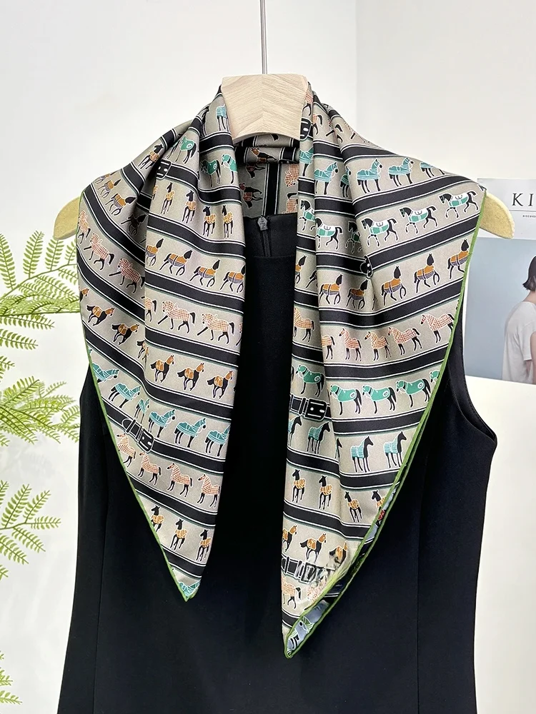 エレガントなシルクスクエアスカーフ-64-センチメートルヴィンテージスタイルマルベリーシルク女性用スカーフ春秋季節のファッショナブルな多用途ネクタイ