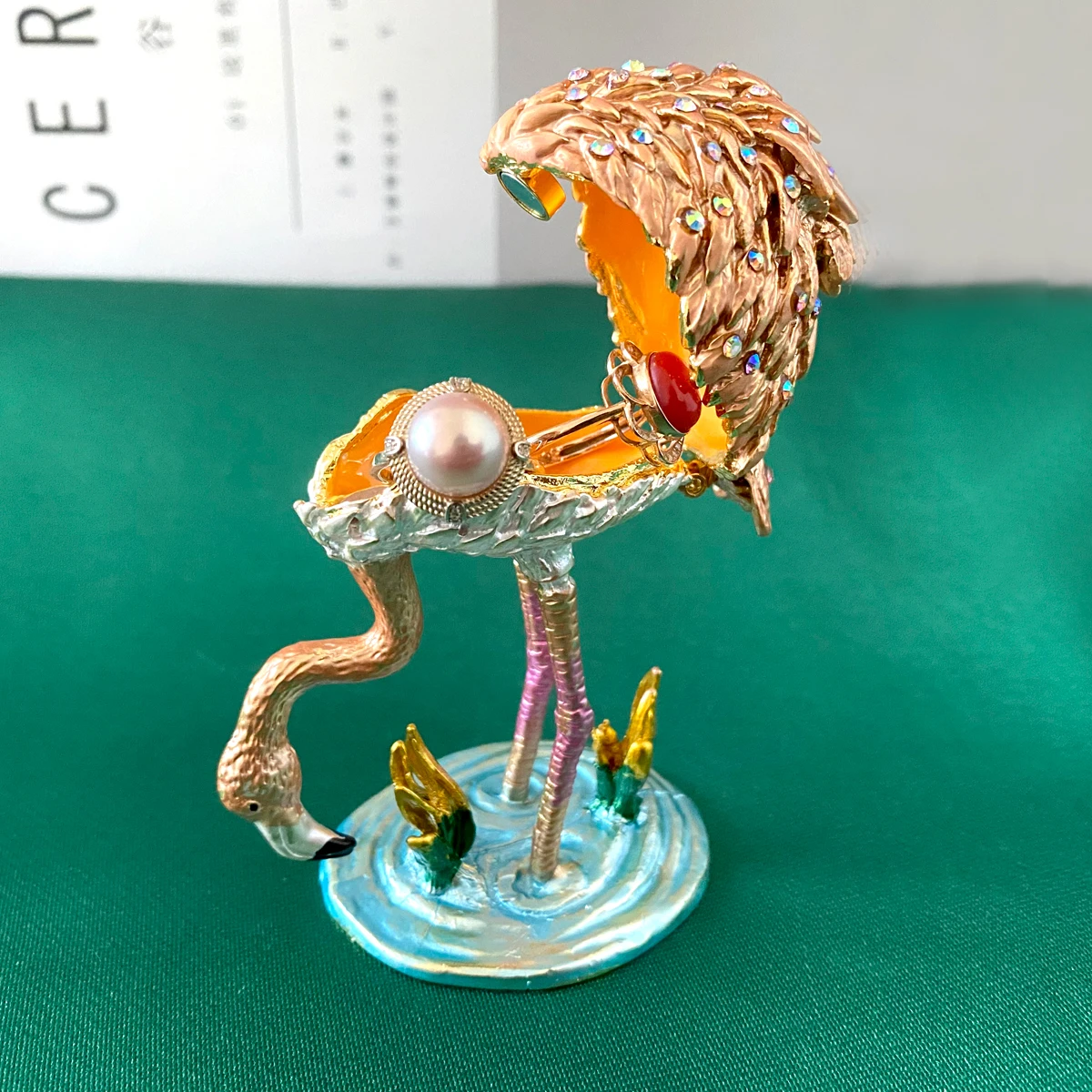 Metal Bird Jewelry Trinket Box Wedding Ring Holders Enamel Colored Collection Flamingo Animal Figurine Gift