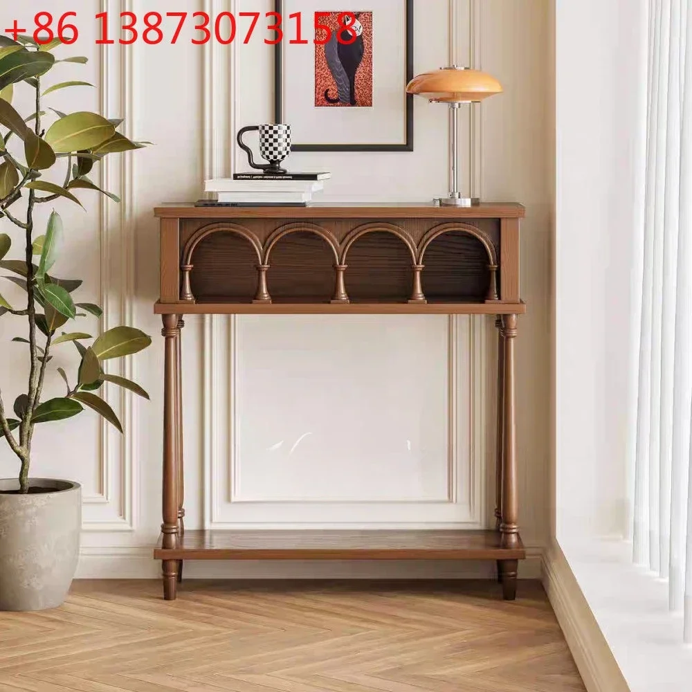 

French solid wood retro entrance foyer American arched decorative cabinet