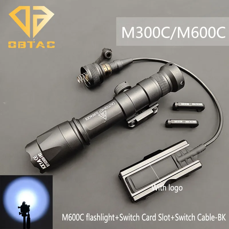 Tactical M600C M300C LED Flashlight 400 Lumens Hunting Weapons Scout Light with SF Rat Tail Switch Slot Cable Clip Fit 20MM Rail