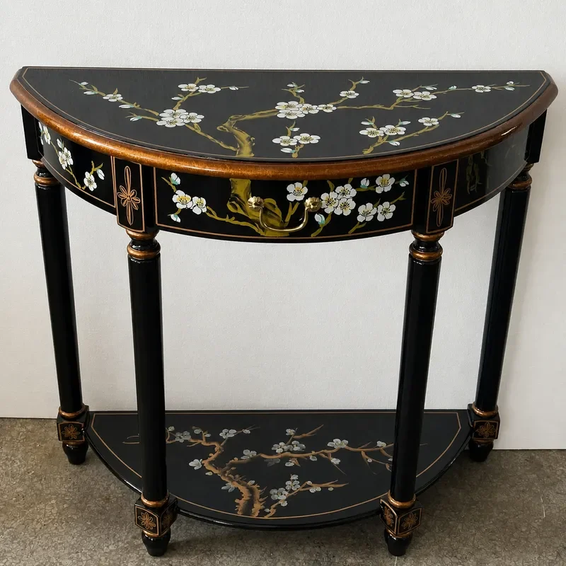 Semicircle Entrance Table PU Bright Paint Platform Stairs Aisle Furniture Plum Blossom Painted Console for Hallway Decor
