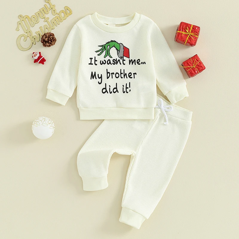 

2023-09-14 Lioraitiin 0-3Y Baby Boys Girls Christmas Outfits Long Sleeve Romper Suspender Pants Set Waffle Baby Clothing