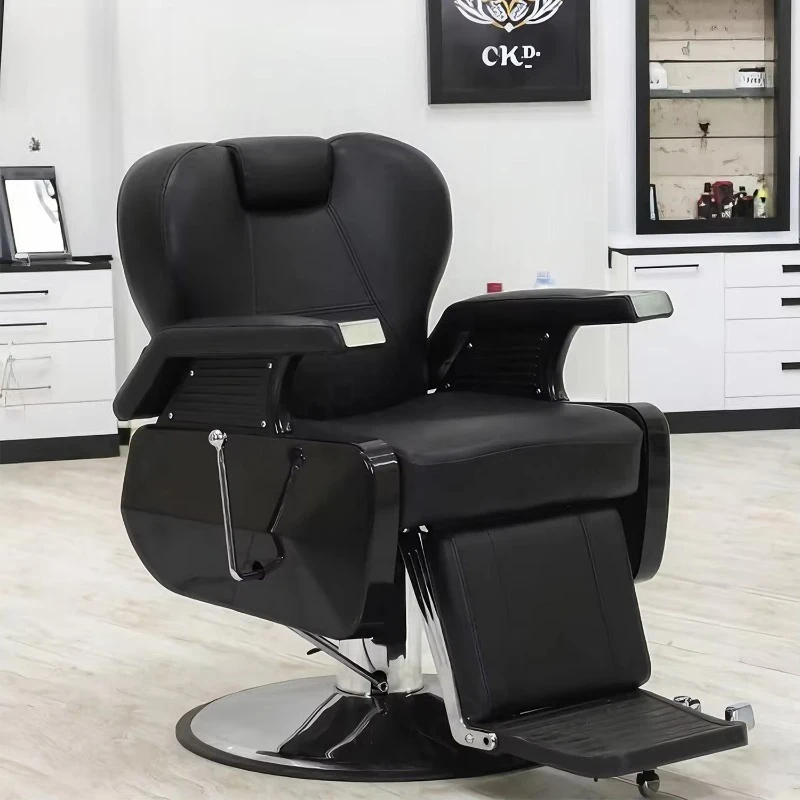 Customizable Retro Salon Chair with Durable Thickened Black Seat Cushion Reversible Lift and Logo for Barber Shop