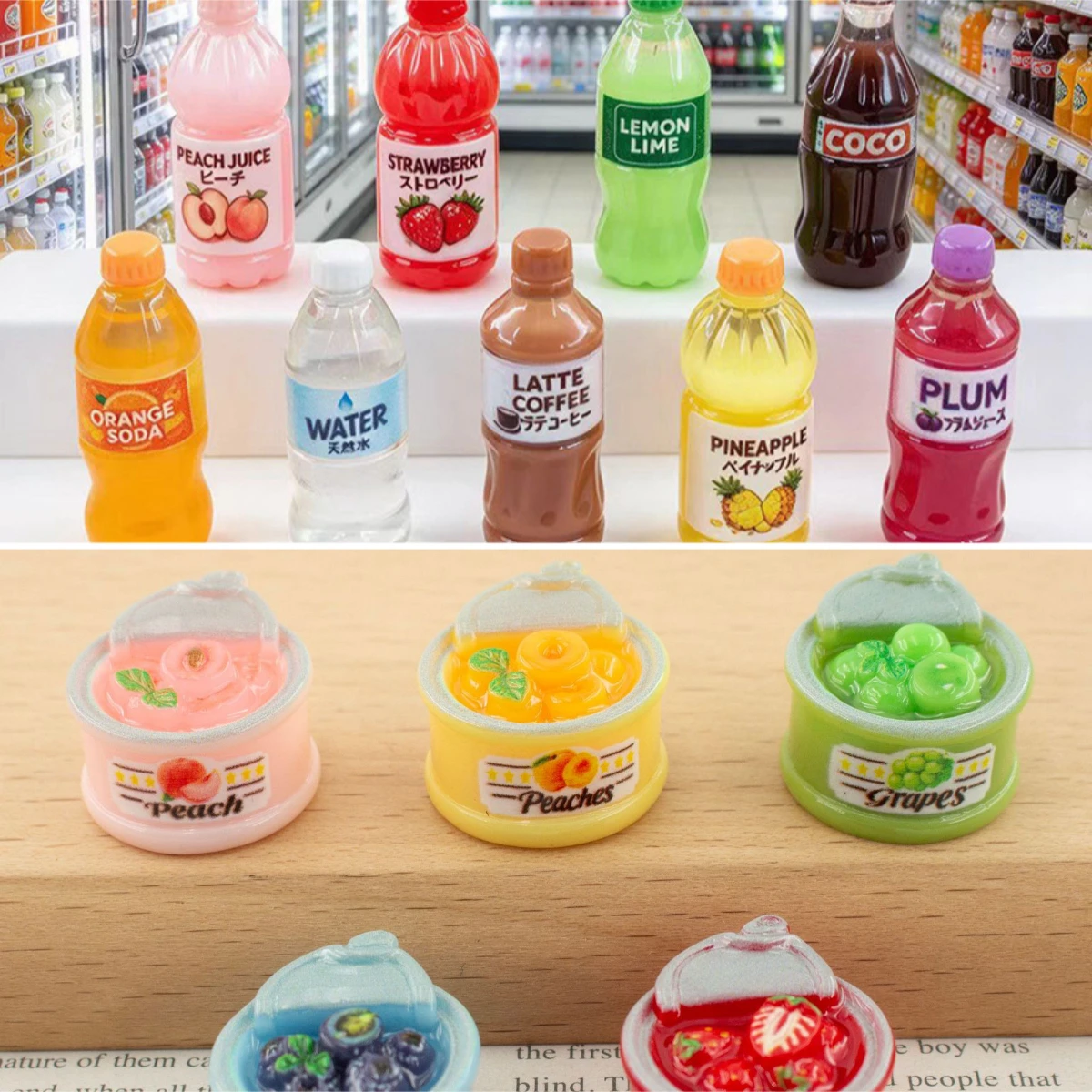 100pcs Kawaii Drinking Bottle Food Play Resin Flatback Cabochon DIY for Keychain Earrings Scrapbook Dollhouse Accessories