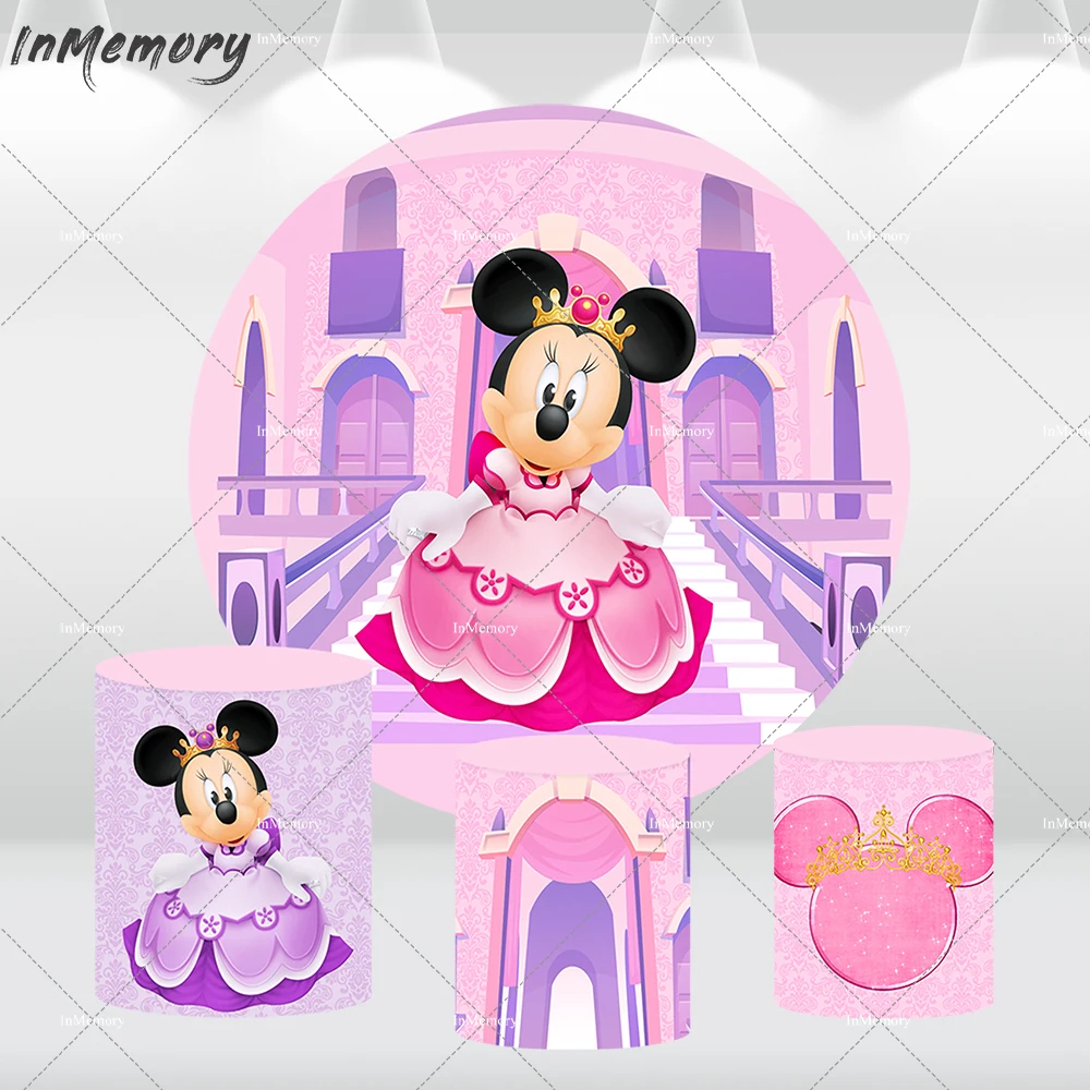 

Purple Castle Baby Princess Minnie Round Backdrop Cover Birthday Photography Background Cake Table Banner