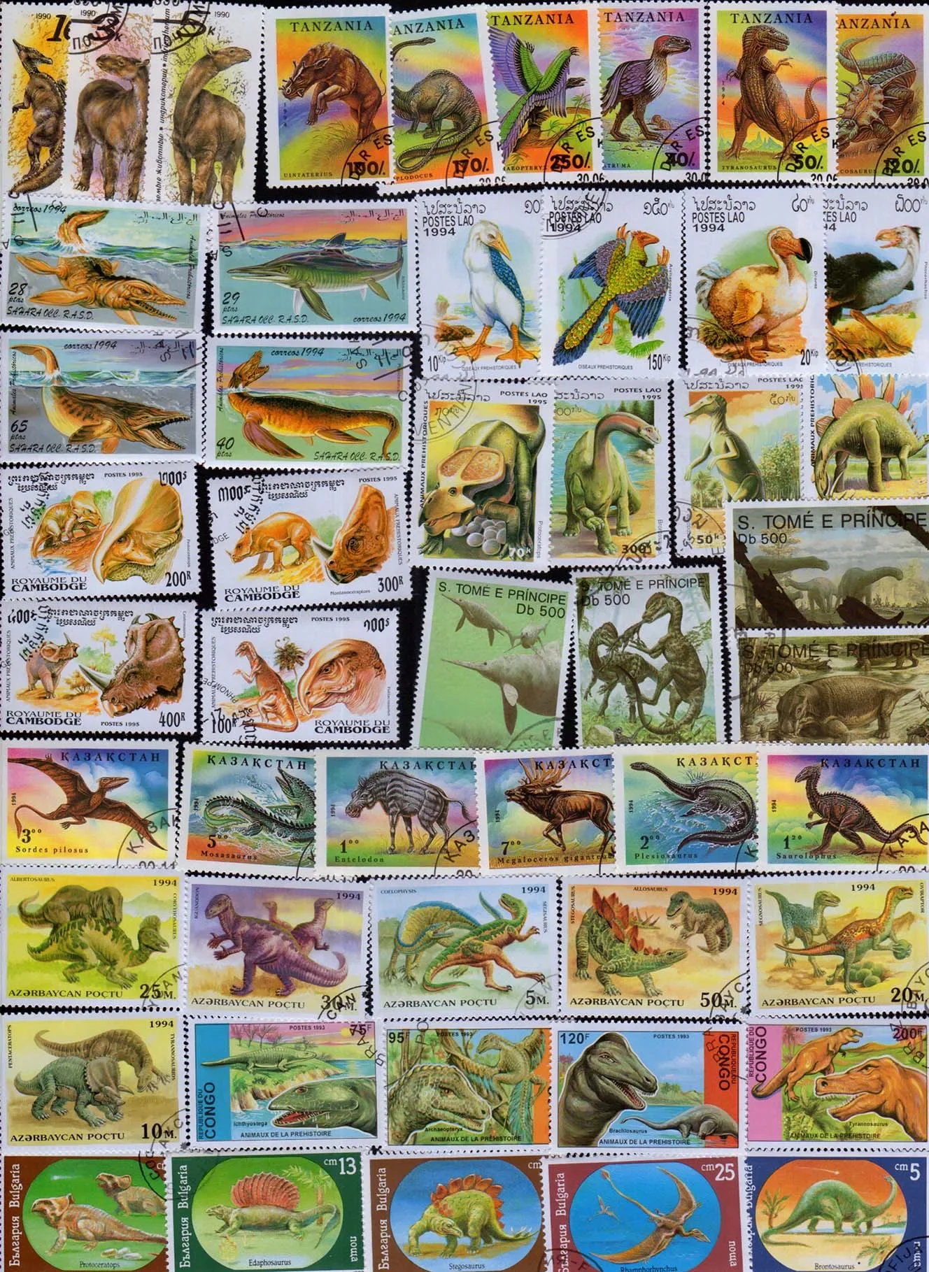 50 Pcs/Lot Dinosaur Prehistoric animals Topic Stamps World Original Postage Stamp with Postmark All different