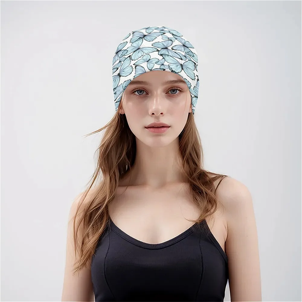 Butterfly print pattern men women fashion Warm double layered firming skin friendly and comfortable beanie hat