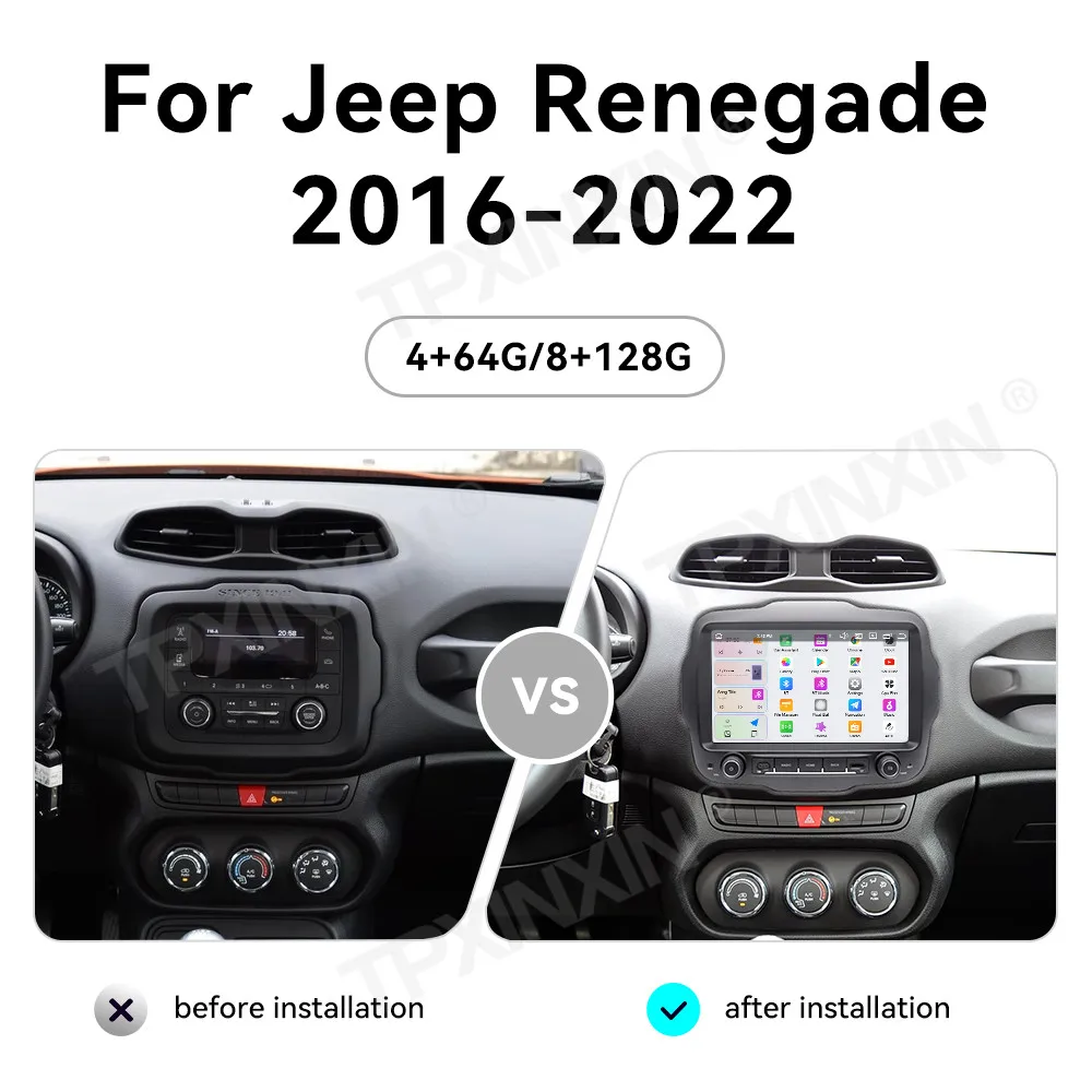 Multimedia Android 14 Car Radio For Jeep Renegade 2016~2022 GPS Navigation Smart HD Screen Mirror Link Stereo Receiver Head Unit