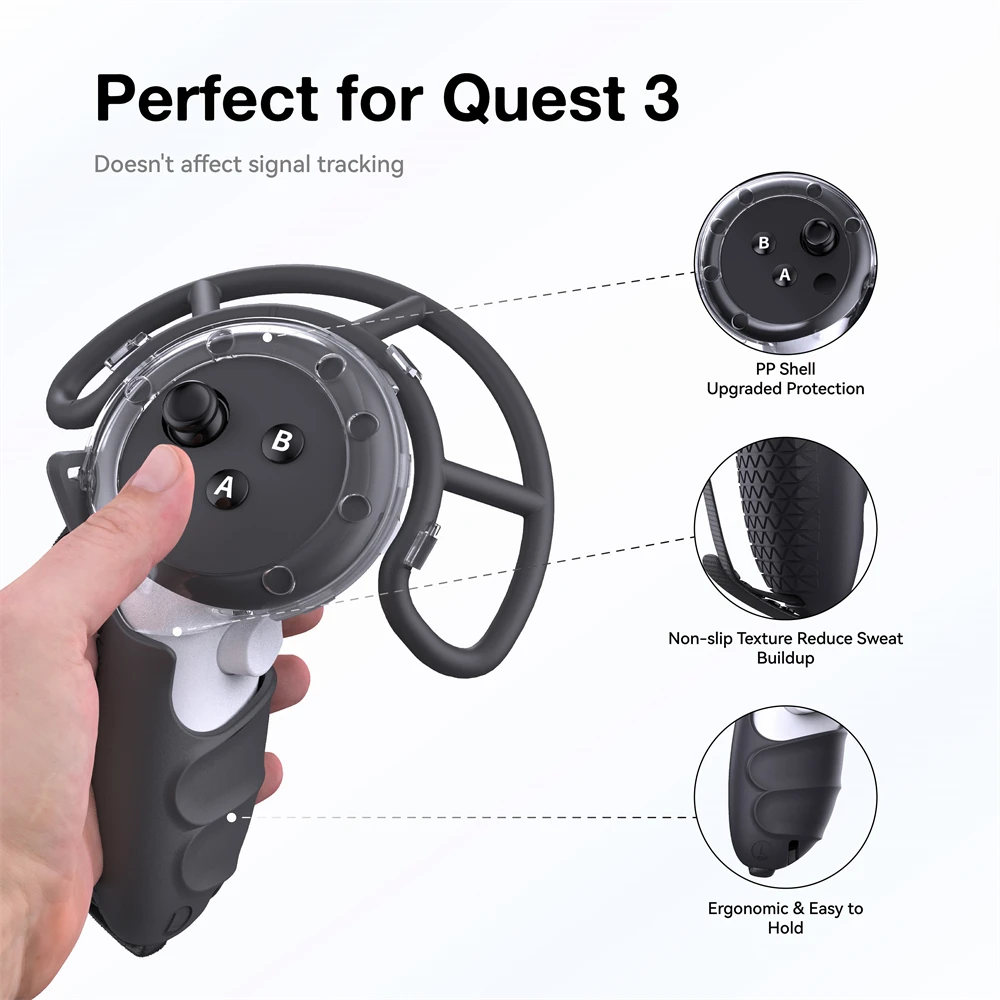 Whole Set For Meta quest 3 VR Accessories Eye Mask Cover Face Pad VR Controller Handle Grip Caps Protection Silicone Case Cover