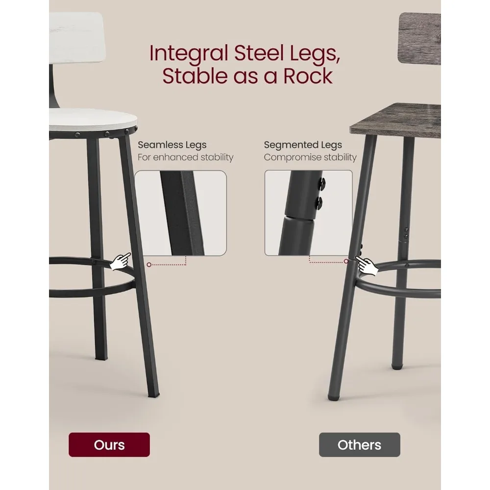 Bar Stools Set of 2, Bar Height Barstools with Back, Counter Stools Bar Chairs with Backrest, Steel Frame