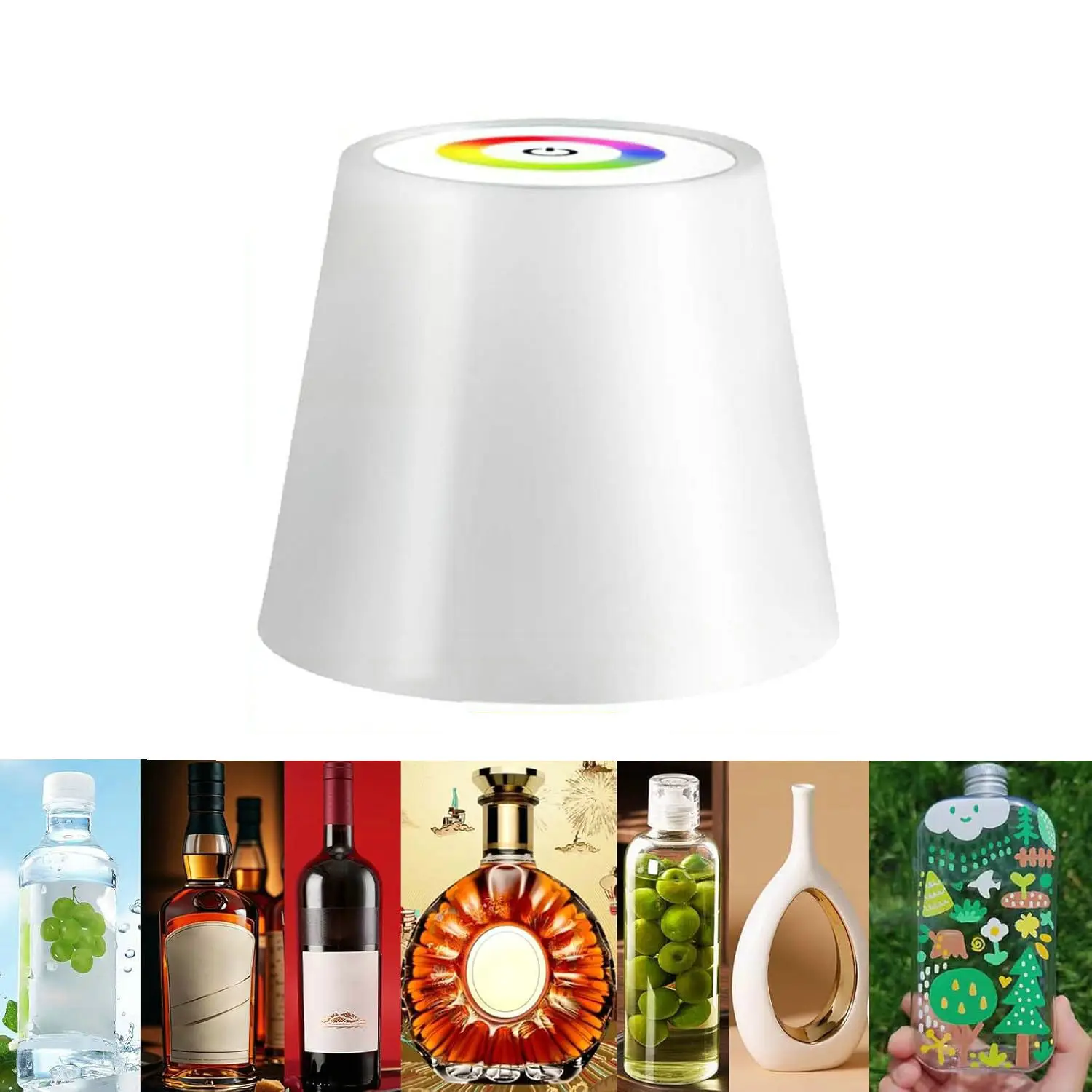 

Портативная многоцветная лампа для бутылок, перезаряжаемая светодиодная лампа для бутылок RGB с сенсорным затемнением, светодиодные фонари для вина, беспроводной абажур, пробка