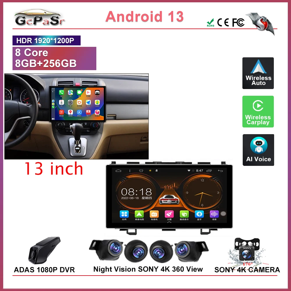 

13‘’ Car Radio Android Carplay For Honda CR-V 3 RE CRV 2007 - 2011 Multimedia GPS Head Unit No 2din DVD Auto Player Navigation