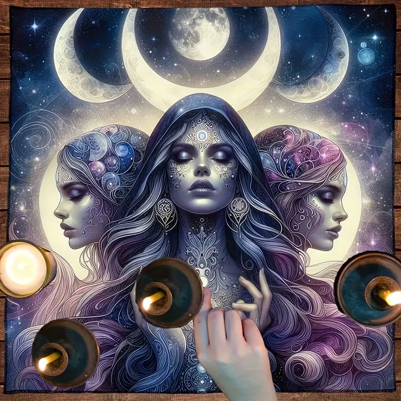 VIKAMA Starry Sky Triple Moon Goddess Tarot Tablecloth Ceremony Altar Cloth Tarot Cards Divination Table Mat Card deduction
