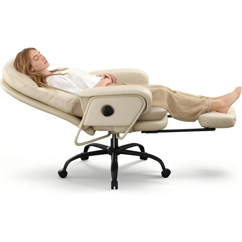 

Ergonomic High-Back Desk Chair with Footrest, 90-165° Recline, Lumbar Support, White Leather, on Wheels