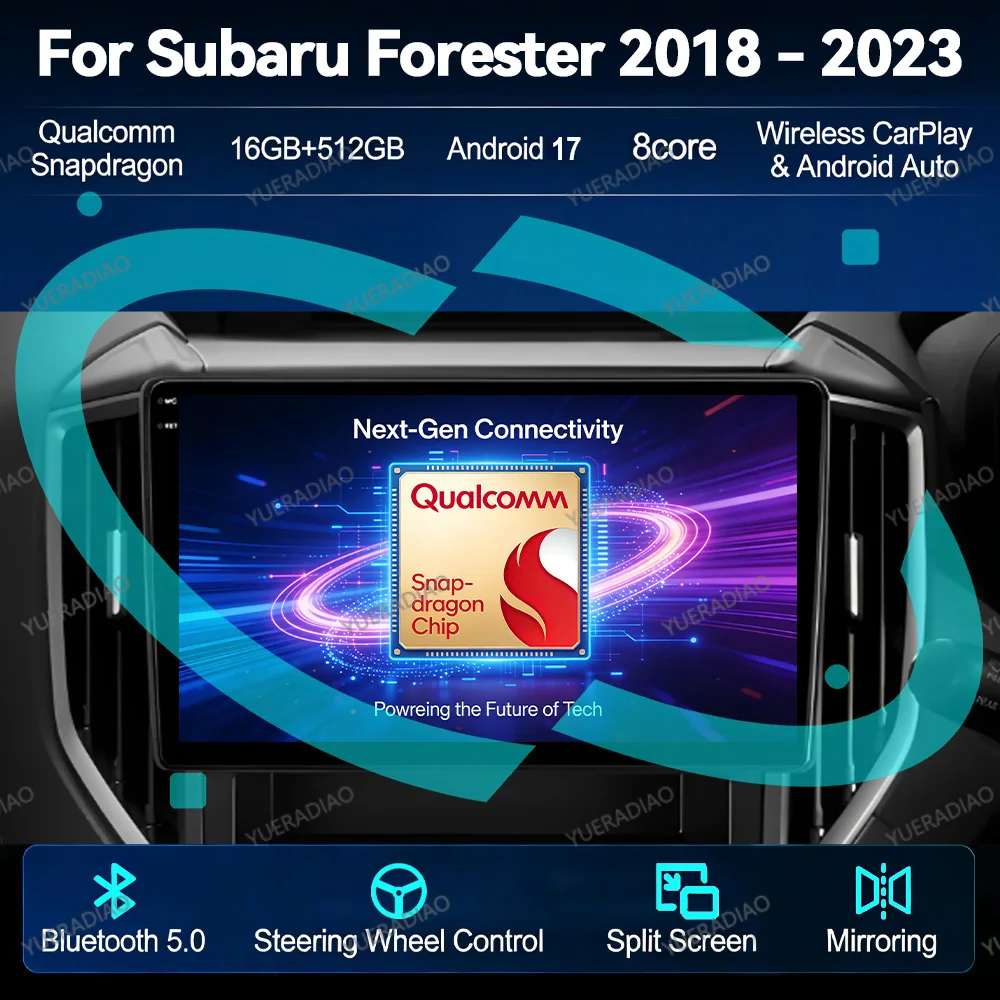 Android 17 Car Radio For Subaru Forester 5 2018 - 2021 Multimedia Stereo Video Player GPS NAVI Head Unit 4G WIFI 360 Camera QLED