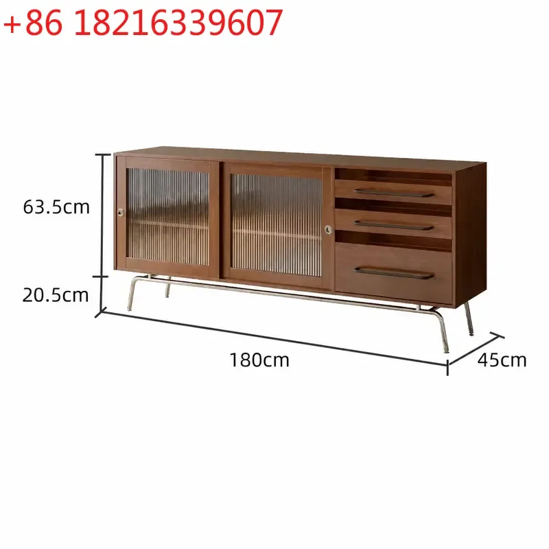 YAORetro Solid Wood Dining Side Cabinet Simple Storage Unit Living Room Wall Mounted Glass Door Wine Cabinet for Entryway