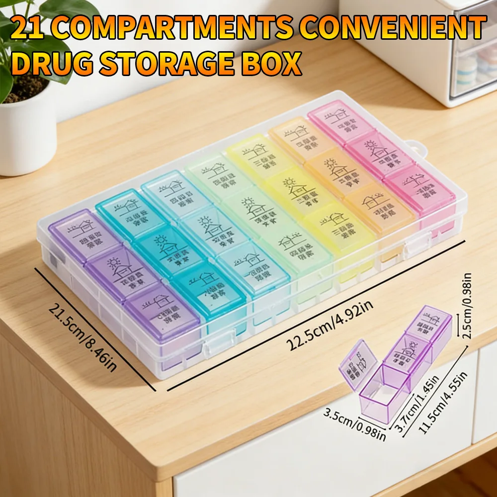 Detachable 21 Grids Weekly Pill Case Portable Household Medicine Storage Organizer for Daily Pills Supplements