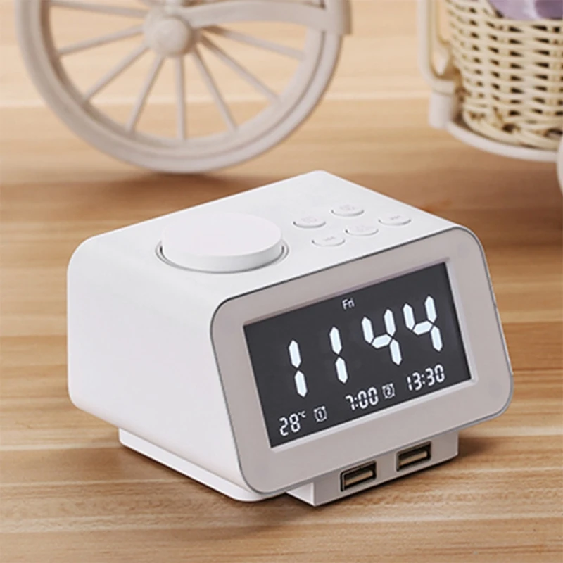 Digital Alarm Clock, FM Radio, Dual USB Charging Ports, Temperature Detect, Dual Alarms With 7 Alarm Sounds