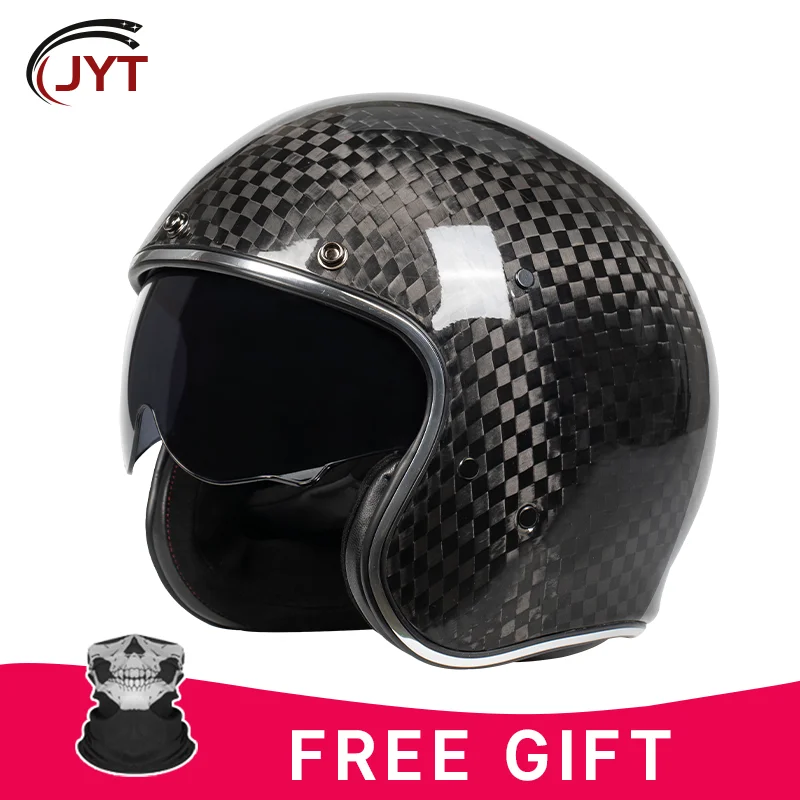 

DOT Approved 12K Carbon Fiber Open Face Helmet with Visor Motorcycle Helmet Cascos Para Motos 3K 12K Jet Helmets Four Seasons