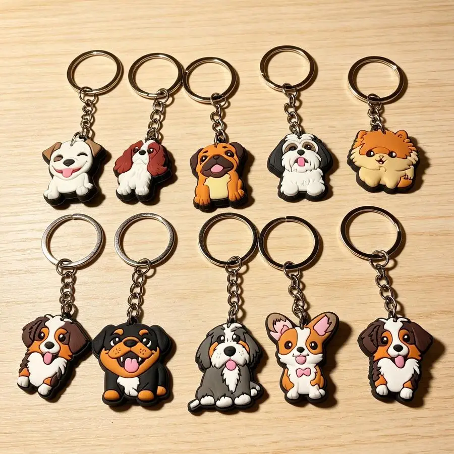 1/5/10/20/50/100pcs Gift for Her/Him s Cute Mixed Breed PVC Keychains, Cartoon Puppy Bag Charms, Pet Lover Cute Animal Keychains