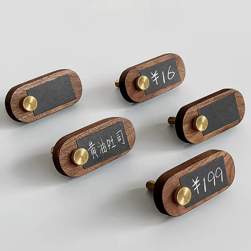 5 Pieces 60x30mm Small Wood Price Label Paper Tags Table Number Name Card Holder Jewelry Watch Mini Sign Holder Display Stand