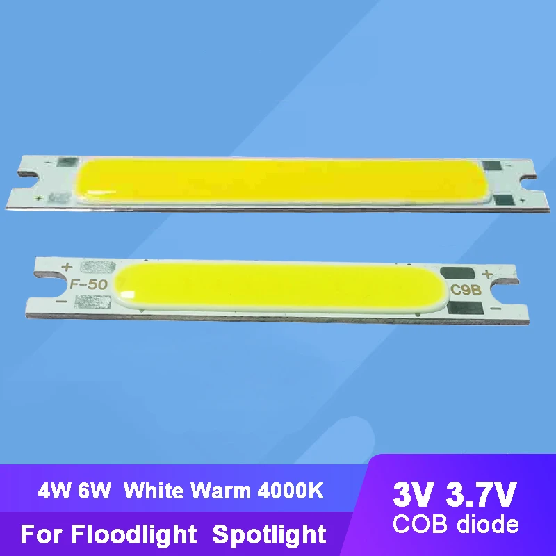 온백색 4000K LED COB 라이트 바, 입력 3V, 3.7V, 4W, 6W