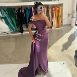 Gorgeous Long Evening Dresses Sexy Backless Formal Elegant Off Shoulder Short Sleeved High Slit Simple Mopping Party Prom Gowns