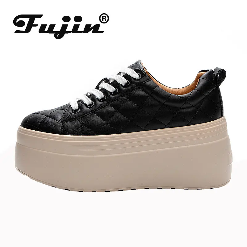 Fujin 8cm nowe oryginalne skórzane szycie syntetyczne damskie platformy damskie buty wulkanizowane ukryte obcasy damskie Chunky Sneakers Fashion