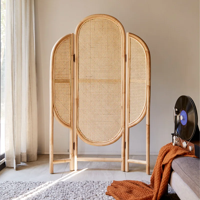 

Homestay handmade rattan folding screen screen partition wall simple modern mobile folding screen Nordic