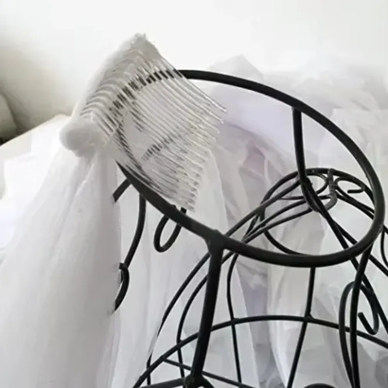 White Double Ribbon Edge Center Cascade Bridal Wedding Veil with Comb