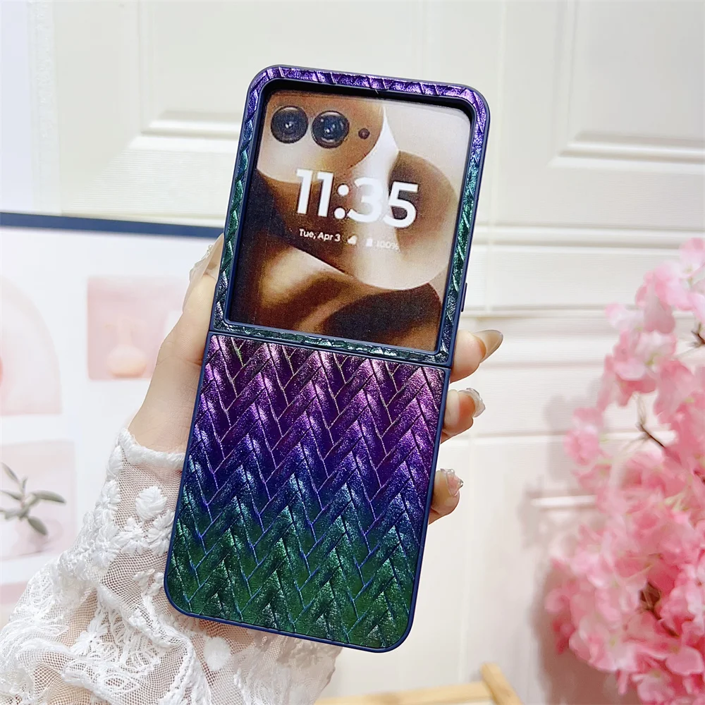 Funda de teléfono con patrón de tejido degradado para Motorola Moto Razr 50 Ultra, carcasa dura de PC protectora para Moto Razr 60 Ultra, funda trasera