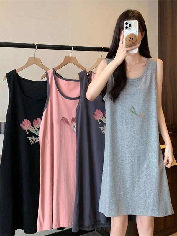 Жилет из чистого хлопка с ремешком Dr, свободная сексуальная юбка миди для женщин, летняя дышащая удобная повседневная юбка с принтом Dr